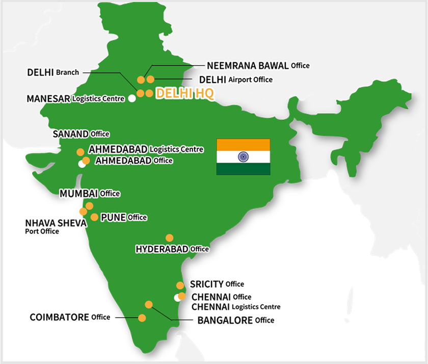 Map of Offices and Warehouses in India